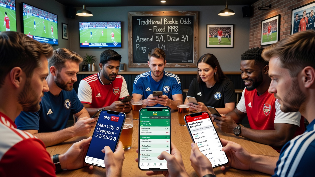 Close-up of tablet and phone screens comparing live football match odds side by side